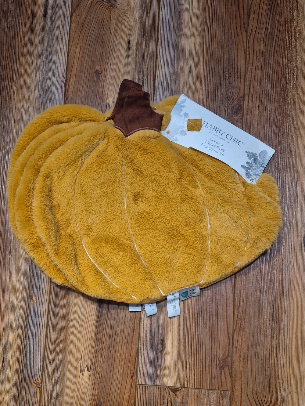 NEW Set of 4 Shabby Chic Plush Pumpkin Placemats